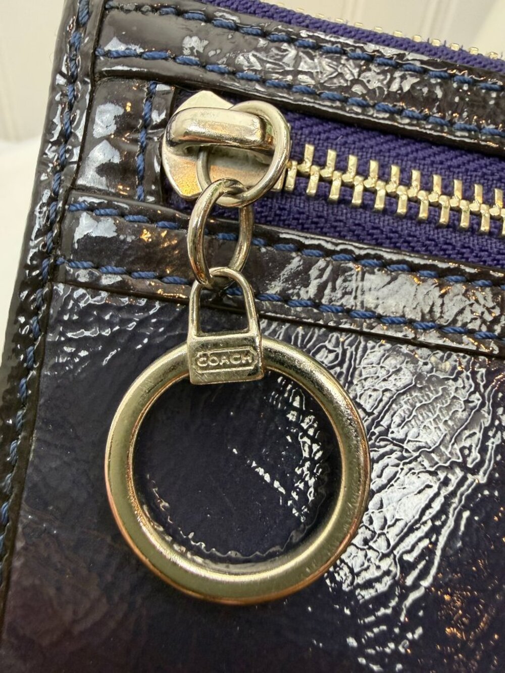 Coach Poppy Collection Dark Blue Purple Patent Leather Wristlet - Picture 2 of 7